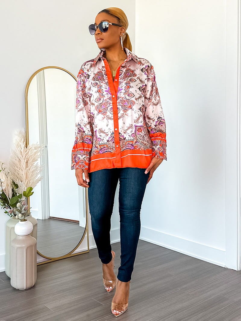 Kiesha Print Shirt (Orange) - Ninth and Maple