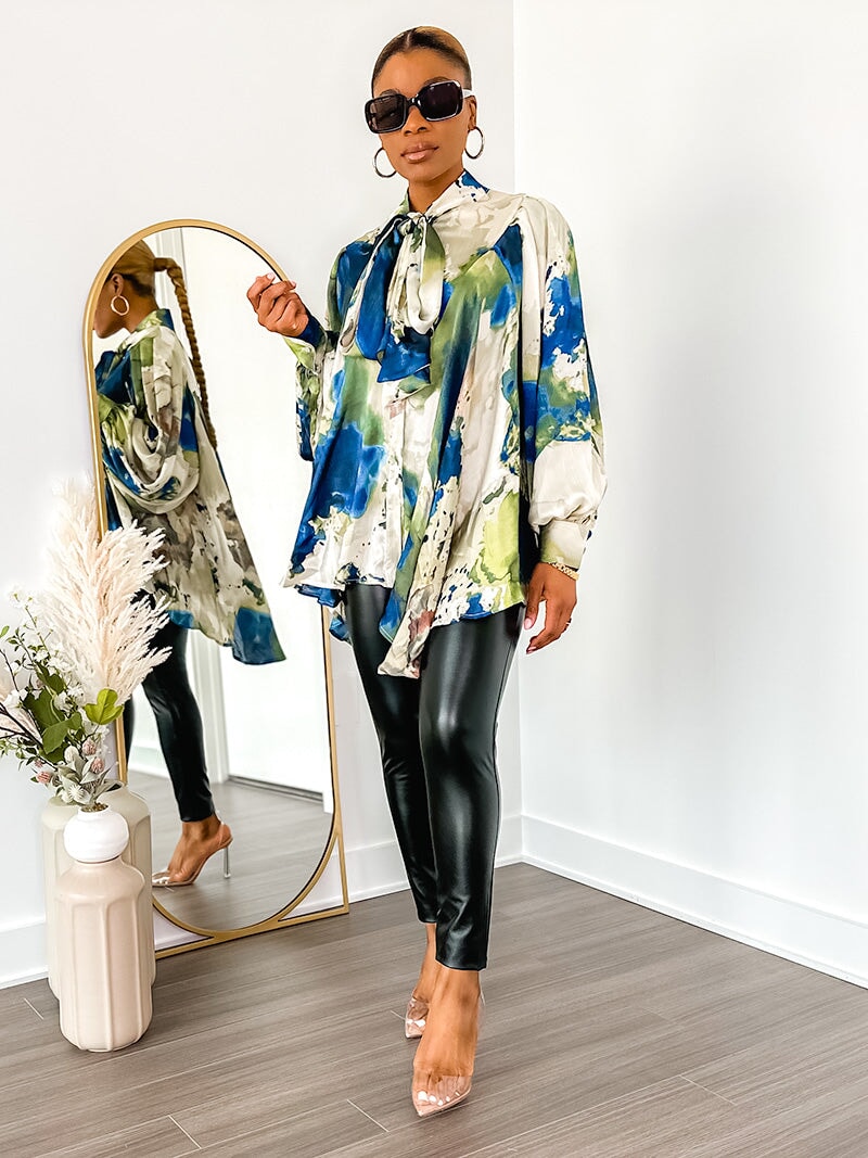 Robyn Neck-Tie Print Top (Cream Print) - Ninth and Maple Top